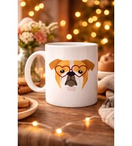 Northcity Kalpli Gözlüklü İngiliz Bulldog Tasarımlı Porselen Kupa - Sevimli Köpek Desenli Kahve & Çay Kupası