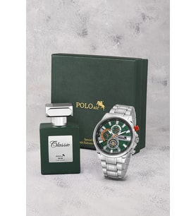 Polo Air Spor Kasa Erkek Kol Saati Ve 55 ml Parfüm Seti Gümüş Yeşil Kırmızı Turuncu Renk ST-5028E3