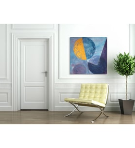 Tablolife Blue Full Moon - Yağlı Boya Dokulu Tablo 100X100,Çerçeve;Gold