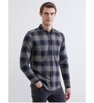 LCWAIKIKI Classic Bej Regular Fit Uzun Kollu Ekose Gabardin Erkek Gömlek