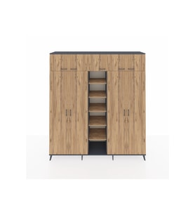 Hyperion Dolap 12 Raflı 9 Kapaklı 2 Askılı 220x44x243 Antrasit-Çam/Çam