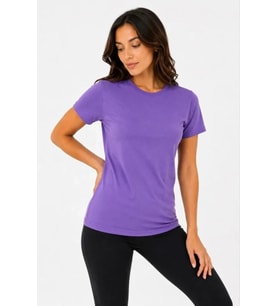 Basic Tişört Bisiklet Yaka Kısa Kol Günlük Yazlık Slim Fit T-Shirt - Mor