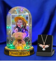 Size Özel Renkli Led Işıklı Fanus ve Renkli Zümrüdü Anka Kuşu Kolyesi - Premium Hediye Seti (Model 10)
