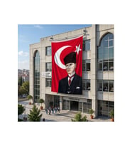 Ay Yıldız Kalpaklı Atatürk Portresi Poster Bayrak Raşel Kumaş 6x9 metre ATA43