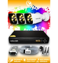 ELITCAM 3 Kameralı Kare 3 Dış Kamera Set HDD'siz Full HD Renkli Gece Görüşlü Güvenlik Kamerası Sistemi