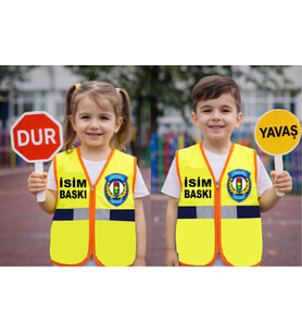 Çocuk Trafik Görevlisi Yeleği Fermuarlı ,Reflektörlü – Kişiye Özel İsim Baskılı Eğitici Ürün (Y.Sarı)