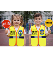 Çocuk Trafik Görevlisi Yeleği Fermuarlı ,Reflektörlü – Kişiye Özel İsim Baskılı Eğitici Ürün (Y.Sarı)