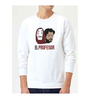 La Case De Papel El Profesor Baskılı Beyaz Erkek Sweatshirt