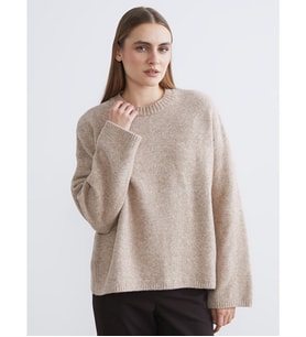 LCW EVERYDAY Bej Bisiklet Yaka Oversize Kadın Triko Kazak