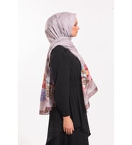 Çiçekli Desen Pavia Seri Şal Eşarp Askısı ile Birlikte 90X200 cm Vizon Somon-90X