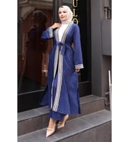 Etnik Desenli Kimono Takım İndigo MSW19251-2