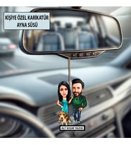 Kişiye Özel 2 Kişilik Sevgili Köpek Sever Karikatürlü 10 cm MDF Araç Dikiz Aynası Süsü - Sevgiliye ve Eşe Hediye Çiftlere Özel Hediye