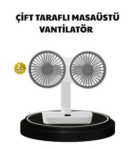 720° Dönebilen Çift Başlıklı USB Şarjlı Masaüstü Vantilatör – Sessiz ve Güçlü Serinlik