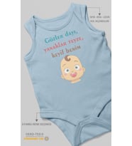 Gözler Dayı Yanaklar Teyze,Keyif Benim Baskılı Bebek Zıbını – Çıtçıtlı Body  %100 Pamuk Sıfır Kol (Bebek Mavisi)