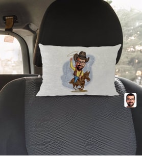 BK Gift Kişiye Özel Kovboy Karikatürlü Dikdörtgen Araç Koltuk Yastığı-2