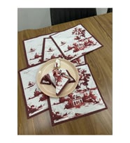Toile De Jouy Monet Amerikan Servis 6’lı Set  30x30 cm  %100 Pamuk Dijital Baskılı  Country Tarzı (Kırmızı)