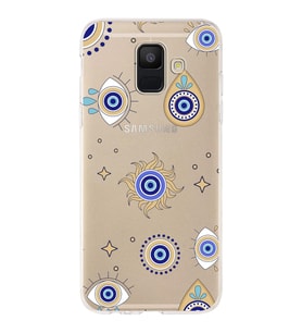 PrintiFy Samsung Galaxy A6 Plus 2018 ile Uyumlu 1mm Slim Fit Nazar Boncuğu 5 Baskılı Şeffaf  Kılıf