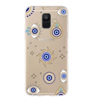 PrintiFy Samsung Galaxy A6 Plus 2018 ile Uyumlu 1mm Slim Fit Nazar Boncuğu 5 Baskılı Şeffaf  Kılıf