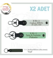 Hız Tutkununa Özel İsim Plaka ve B Rh (-) Kan Grubu Yazılı, Deri x2 Anahtarlık Set, Yeşil-Beyaz-Ysl (Çok Renkli)