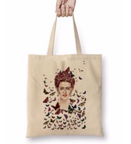 Frida Kahlo Kelebekler Bez Çanta Uzun Saplı