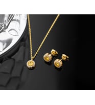 925 Ayar Gümüş Kasım Ayı Doğum Taşı ( Citrine ) Kolye - Küpe Seti