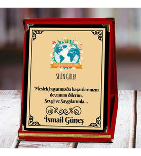 Uluslararası İlişkiler Uzmanı Baskılı Plaket (1. Tasarım)  Kişiye Özel (Kırmızı)