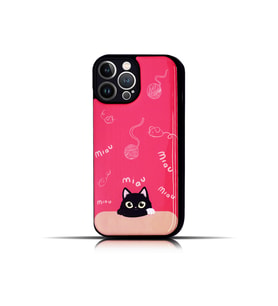 IPhone 15  Uyumlu Kedi Desenli Pembe Yumuşak Silikon Kedili Telefon Kılıfı - Miav
