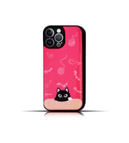 IPhone 15  Uyumlu Kedi Desenli Pembe Yumuşak Silikon Kedili Telefon Kılıfı - Miav (Çok Renkli)