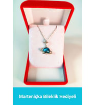 Lüx Kadife Kutuda  Mavi Satürn Gümüş Gezegen Kolye  Paslanmaz - 316l Çelik  Hediye Paketi Yapılır