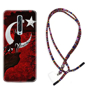 Oppo Reno 2Z 4 Lite 4 Pro 5 6 7 A31 Kılıf Boyun Asklı Rasta Silikon Wolf and Moon 2 1381