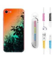 Apple iPhone 5 6 7 8 Plus Se XR Kılıf Kablo Koruma Spiral Silikon Güzel Çiçekler 1712