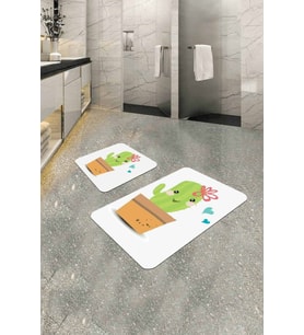 Yeşil bitki desenli Desenli Banyo Halısı Klozet Paspas Seti BS245