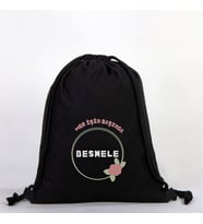 Besmele Baskılı Siyah Ham Bez Sırt Çantası (Siyah)