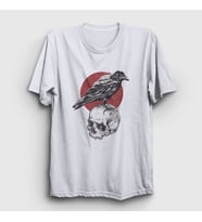 Presmono Unisex Beyaz Skull Crow Karga T-Shirt 327023tt