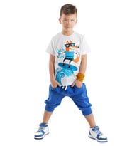Surf Fox Erkek Çocuk T-shirt Kapri Şort Takım (Beyaz-Mavi)