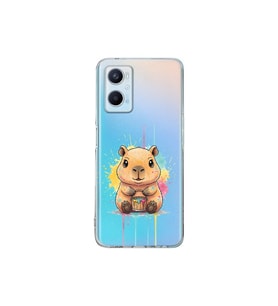OPPO A96 ile Uyumlu Splash Kapibara Tasarımlı Şeffaf Silikon Kılıf