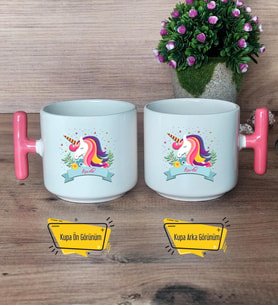 Kişiye Özel Unicorn Kupa Bardak T Pembe Kulplu Arkadaşa Sevgiliye Hediye 