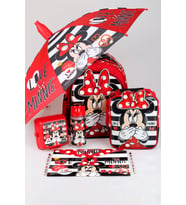 YENİ SEZON LİSANSLI MINNIE MOUSE OKUL,BESLENME ÇANTASI İLE BESLENME KABI,MATARA 500 ML,ŞEMSİYE VE KIRTASİYE OKUL SETİ