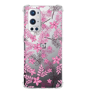 PrintiFy OnePlus 9 Pro Uyumlu Köşe Korumalı Floral Pembe Tasarımlı Şeffaf Silikon Kılıf