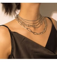 Moda Gümüş Renk Çok Katmanlı Kolye Punk Trendy gerdanlık kolye