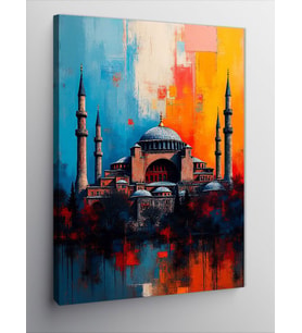 Kanvas Tablo Renkli İstanbul Silüeti Ve Camiler