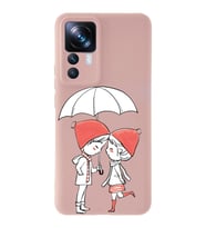 Xiaomi Mi 12T Uyumlu Lansman Kılıf Aşk Tasarımlı İçi Kadife Kapak-Pudra (Şeffaf)