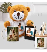 Kişiye Özel Kupa Bardak Peluş Ayıcık Ahşap Kapaklı Seramik Kalemlik ve Polo Çerçeve Set