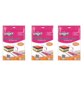 Vindex Vakumlu Giyisi Yastık Yorgan Saklama Torbası Poşeti Hurç - Jumbo - 73x130 Cm. - 3 Paket