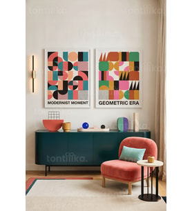 Geometrik Sanat 2'li Ahşap Çerçeveli Tablo Seti