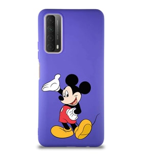Huawei Y7A Soft Premier Kapak Mickey Mouse-C Tasarımlı Silikon Kılıf - Mor (Şeffaf)