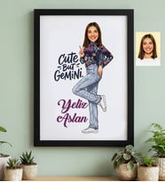 Kişiye Özel Karikatürlü Cute But Gemini İkizler Burcu Siyah Çerçeve Doğum Günü Hediyesi