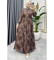 Beli Tünelli Leopar Elbise (Kahve Leopar)