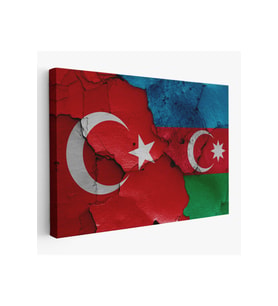 Türkiye Azerbaycan Bayrak Desenli Dekoratif Kanvas Tablo-6516