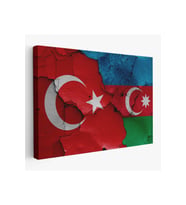 Türkiye Azerbaycan Bayrak Desenli Dekoratif Kanvas Tablo-6516